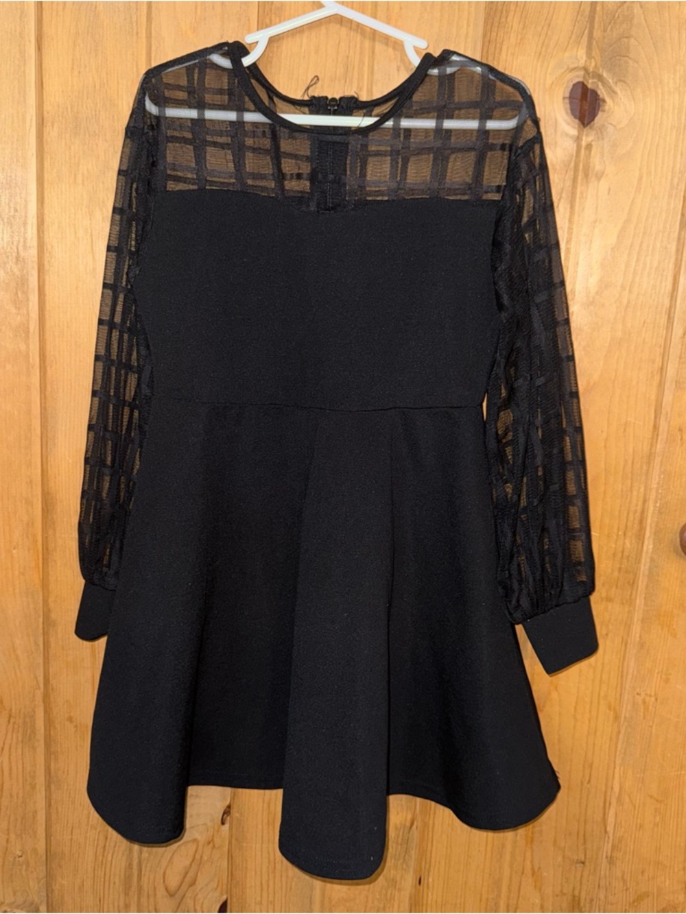 SHEIN Black Mesh Sleeve Fit & Flare Party Dress
